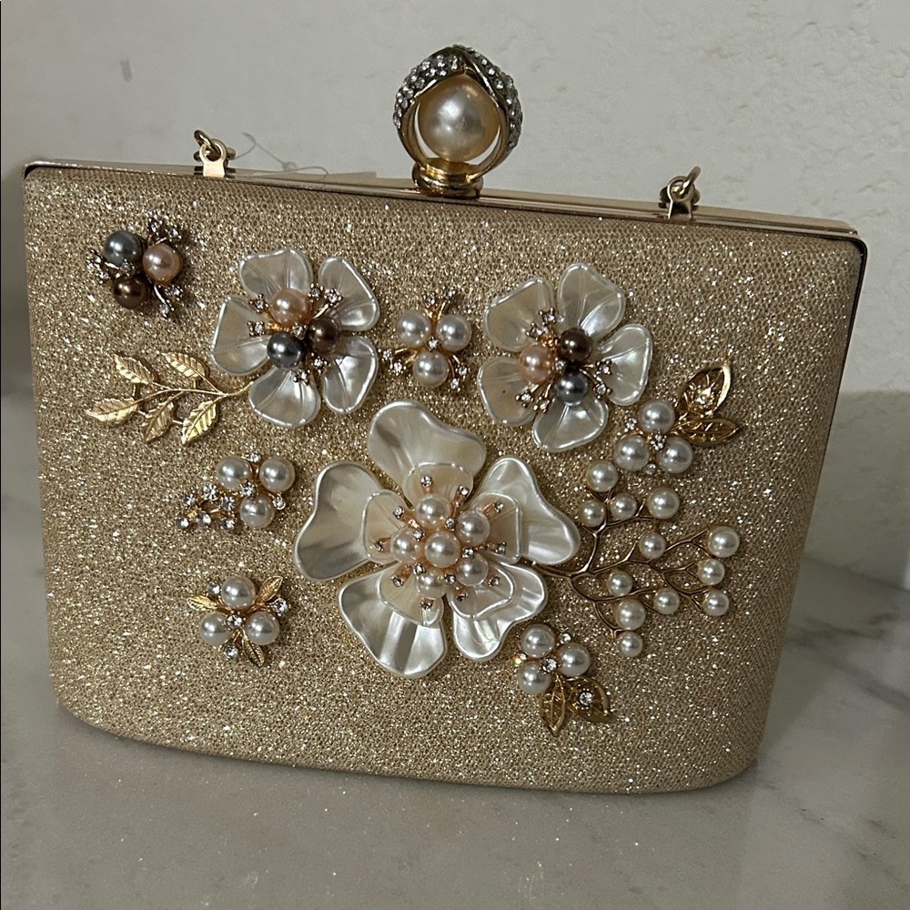 Source Unknown Gold Floral Embellished Clutch